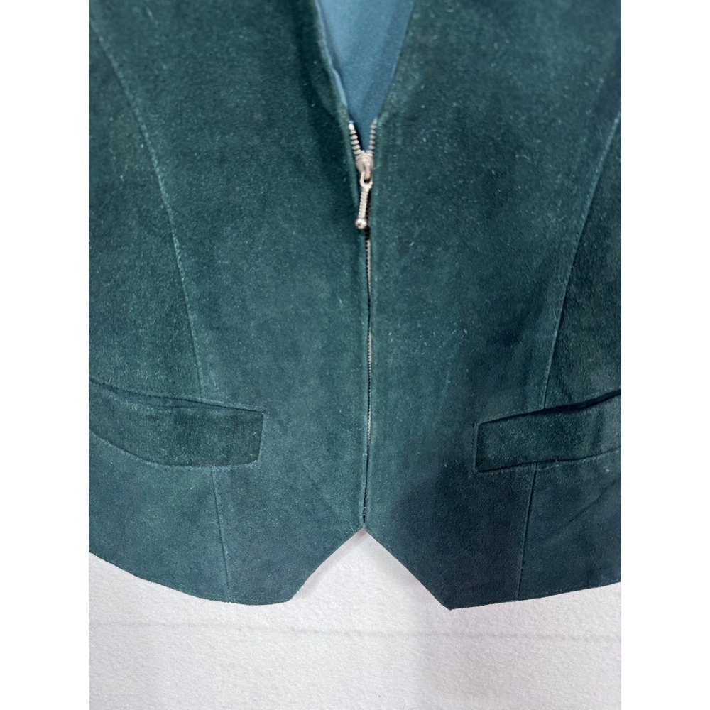 Vintage Shaver Lake M Green Leather Vest Women's Zip Front Suede Boho Western - Picture 6 of 8